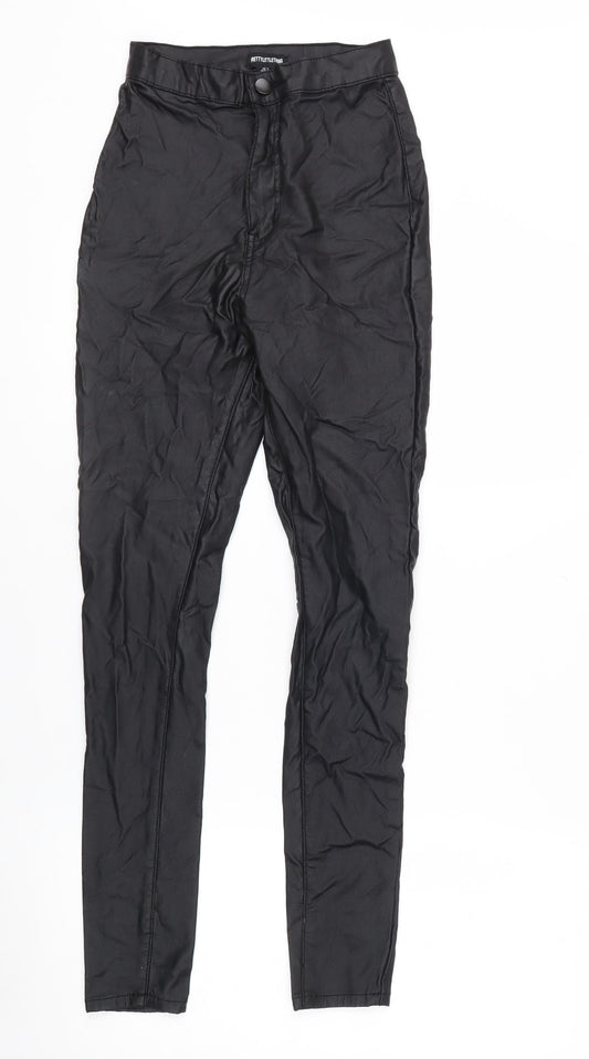 PrettyLittleThing Womens Black Size 8 Skinny Satin High Rise Trousers