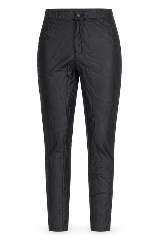 Front view of PRETTYLITTLETHING women’s black, size UK 8, skinny satin high rise trousers