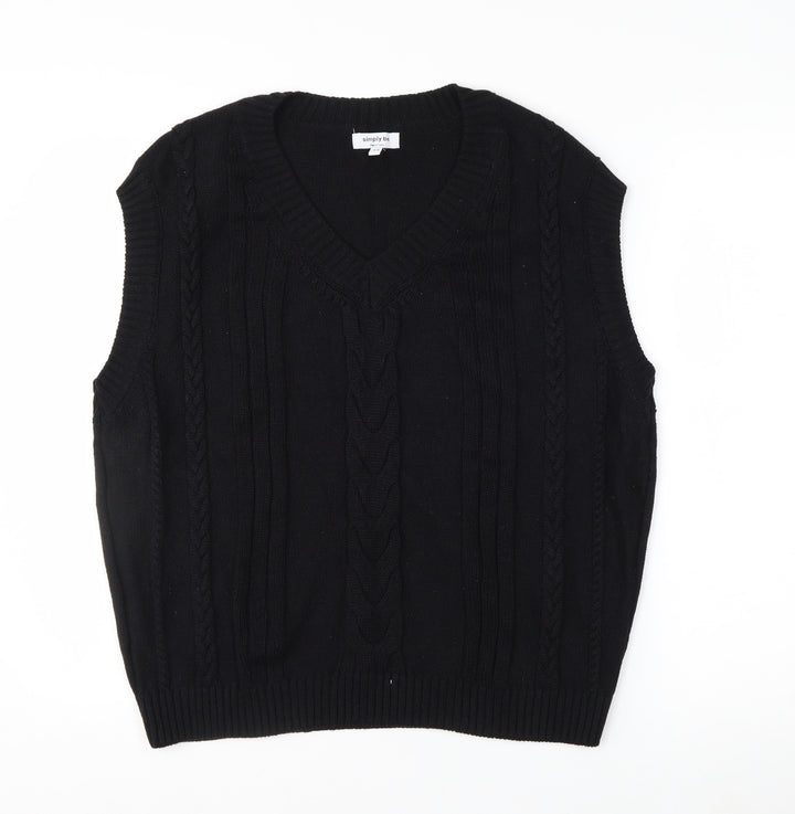 Simply Be Women’s Black Cable-Knit Sleeveless V-Neck Jumper Vest Size 16