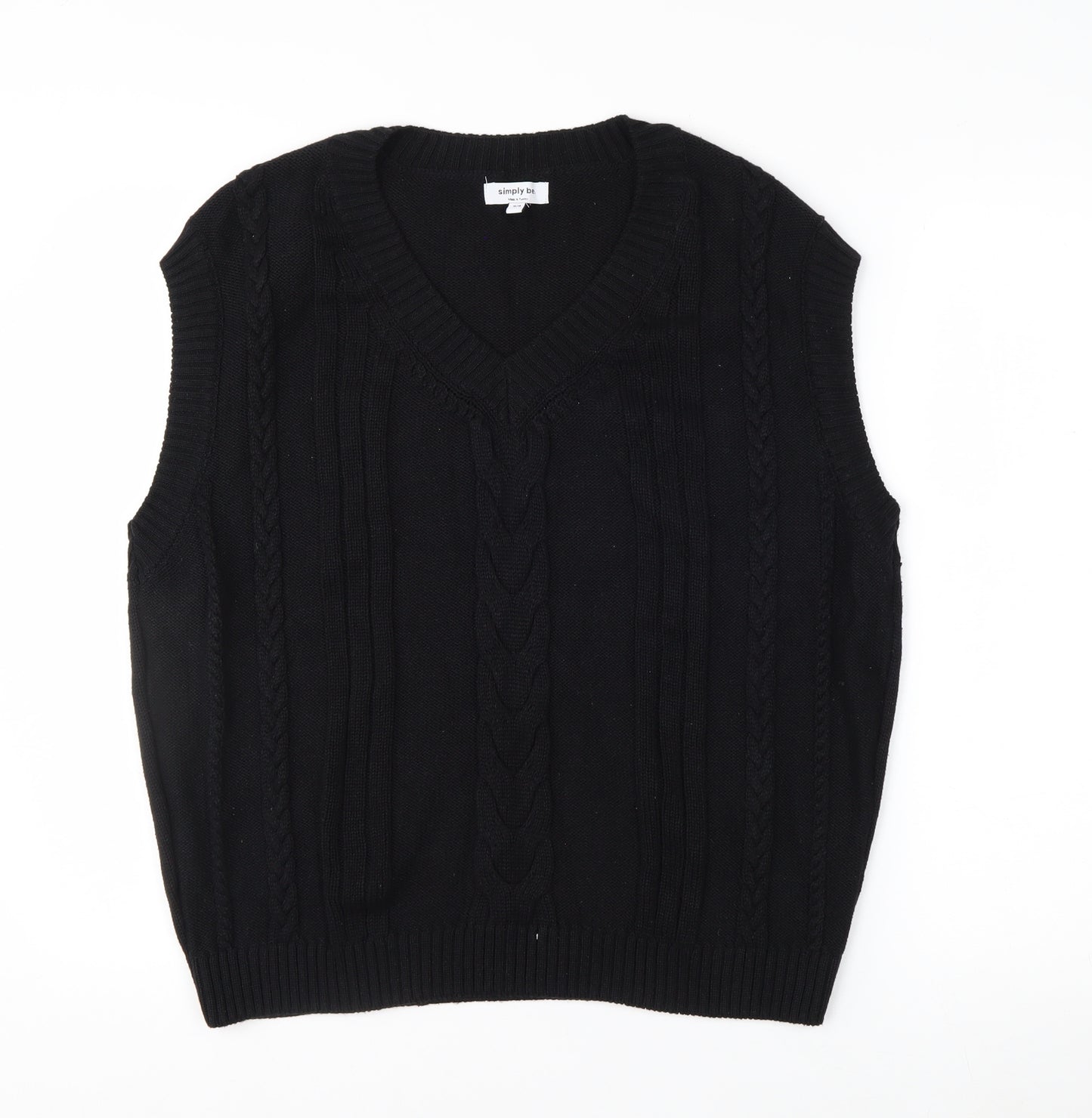 Simply Be Women’s Black Cable-Knit Sleeveless V-Neck Jumper Vest Size 16