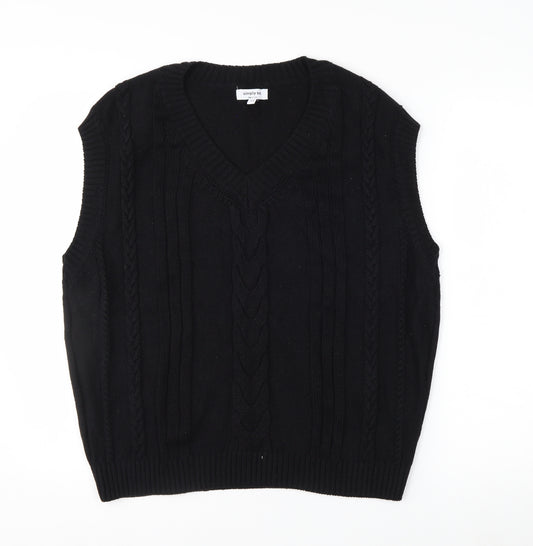 Simply Be Women’s Black Cable-Knit Sleeveless V-Neck Jumper Vest Size 16