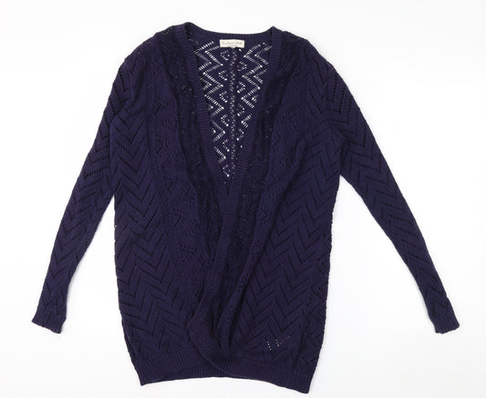 F&F Women's Blue Open Knit Long Sleeve Cardigan Size 12