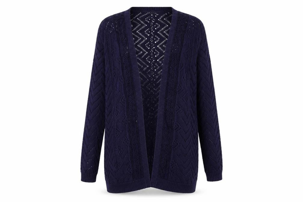 F&F Women's Blue Open Knit Long Sleeve Cardigan Size 12