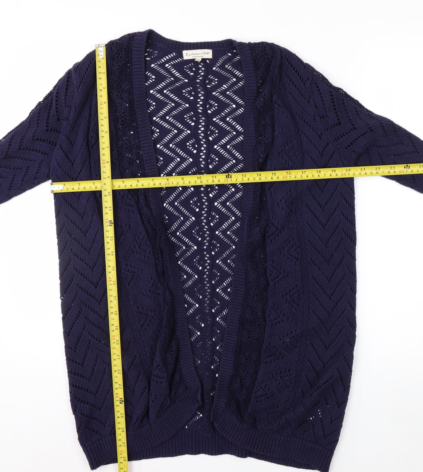 F&F Women's Blue Open Knit Long Sleeve Cardigan Size 12