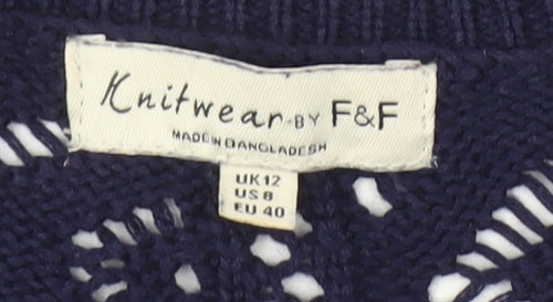 F&F Women's Blue Open Knit Long Sleeve Cardigan Size 12