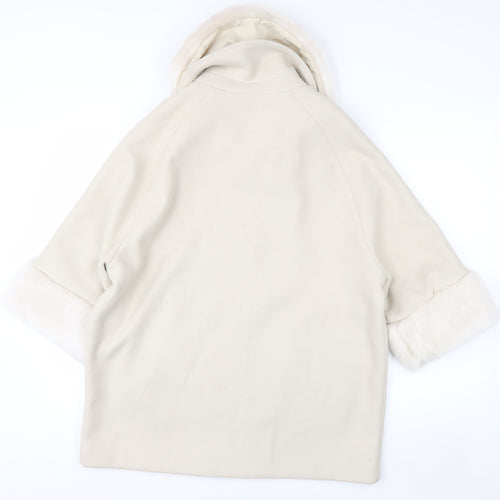 River Island Women Ivory Faux Fur Trim Mid-Length Coat Size 8