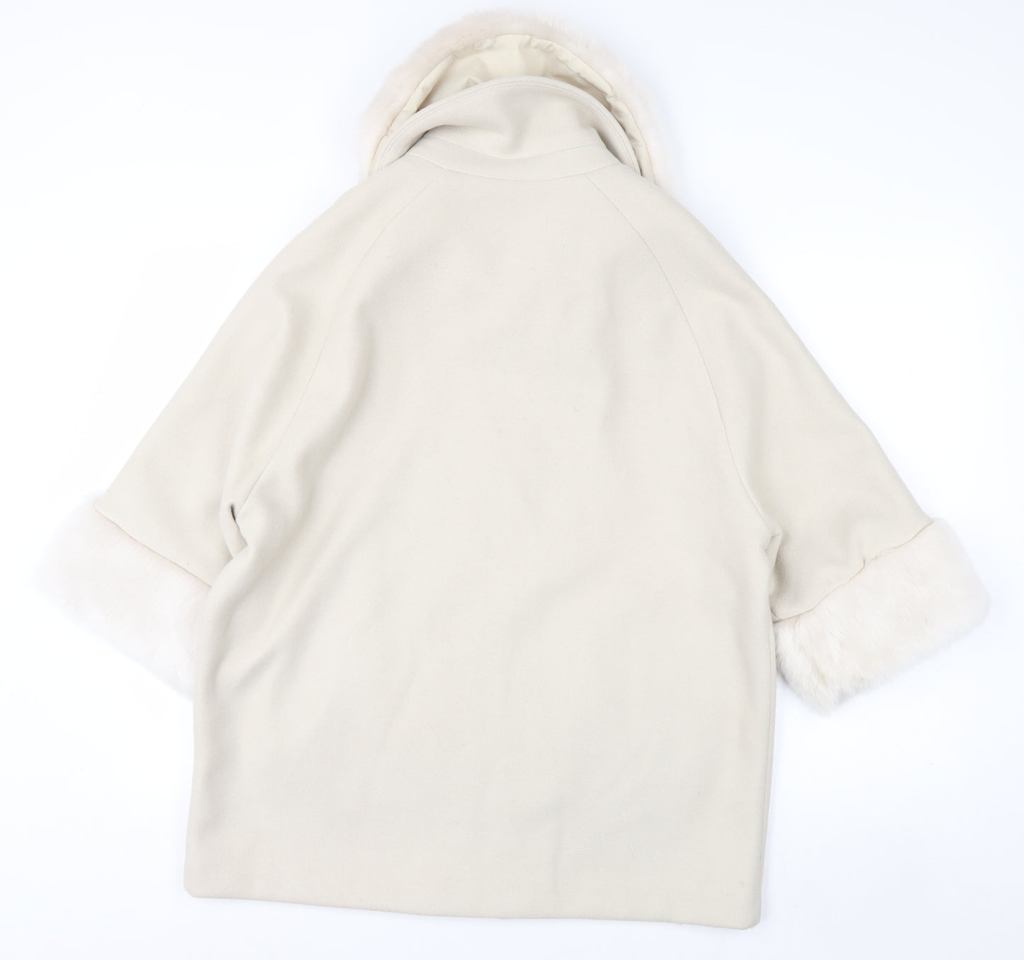 River Island Women Ivory Faux Fur Trim Mid-Length Coat Size 8