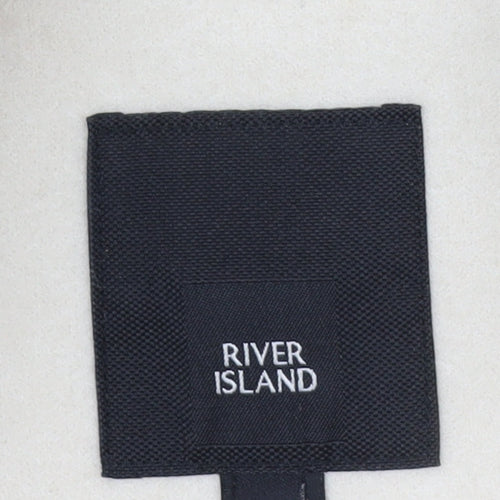 River Island Women Ivory Faux Fur Trim Mid-Length Coat Size 8