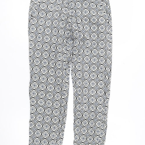 H&M Women Blue Geometric Print Slim Trousers Size 8