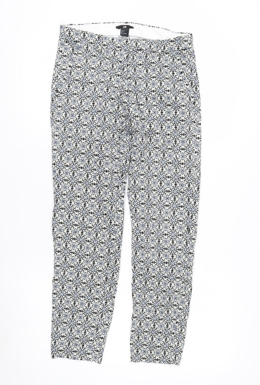 H&M Women Blue Geometric Print Slim Trousers Size 8