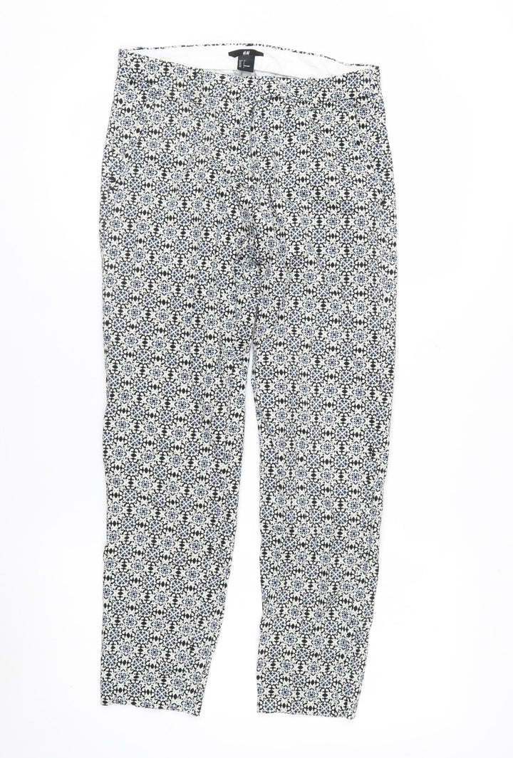 H&M Women Blue Geometric Print Slim Trousers Size 8