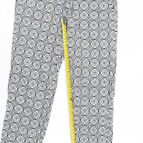 H&M Women Blue Geometric Print Slim Trousers Size 8