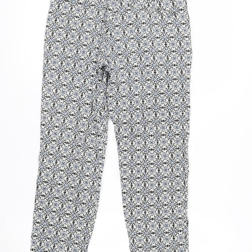 H&M Women Blue Geometric Print Slim Trousers Size 8