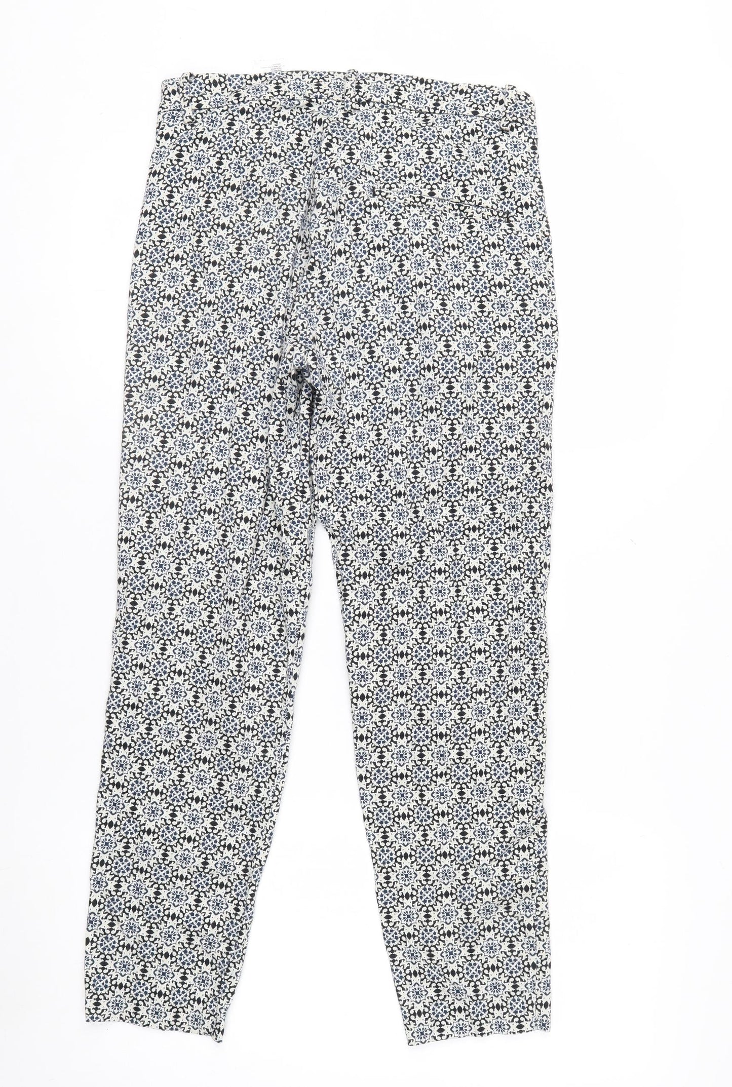 H&M Women Blue Geometric Print Slim Trousers Size 8
