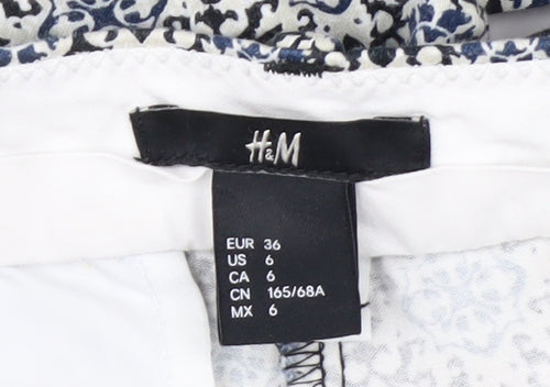 H&M Women Blue Geometric Print Slim Trousers Size 8