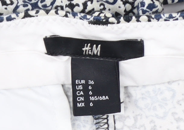 H&M Women Blue Geometric Print Slim Trousers Size 8