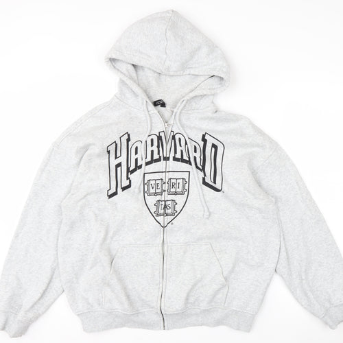 H&M Divided Women Grey Harvard Full Zip Hoodie Size 12 Cotton Blend