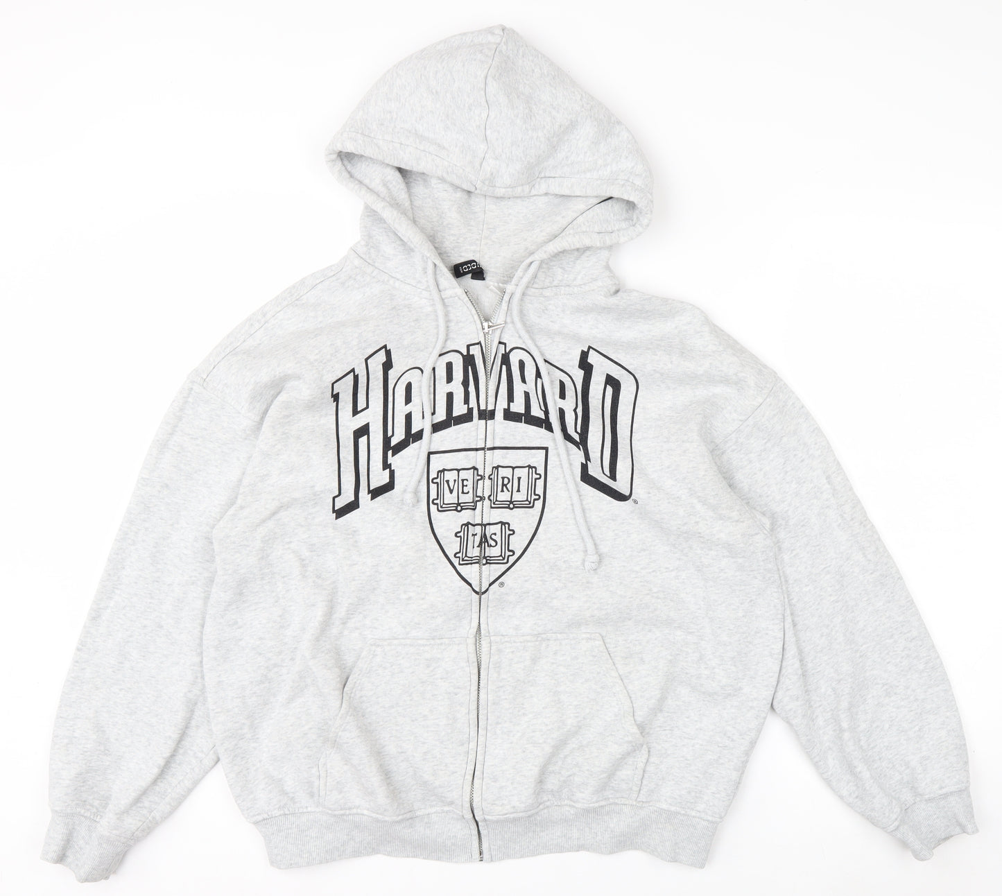 H&M Divided Women Grey Harvard Full Zip Hoodie Size 12 Cotton Blend