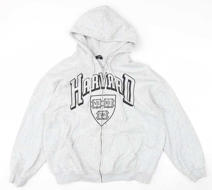 H&M Divided Women Grey Harvard Full Zip Hoodie Size 12 Cotton Blend