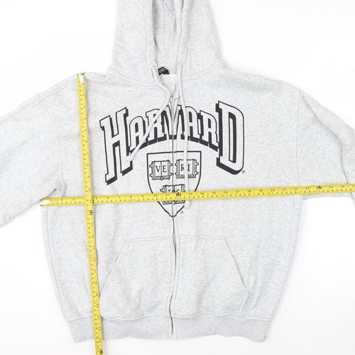 H&M Divided Women Grey Harvard Full Zip Hoodie Size 12 Cotton Blend