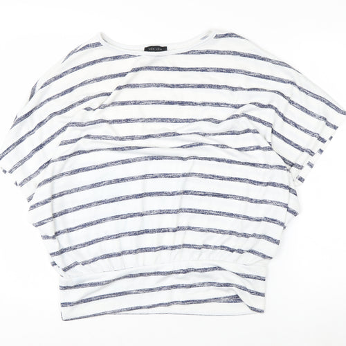 New Look Women’s White Striped Boat Neck Relaxed Fit Short Sleeve T-Shirt Size M