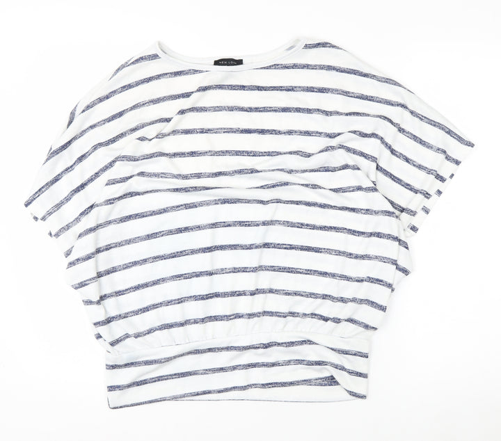 New Look Women’s White Striped Boat Neck Relaxed Fit Short Sleeve T-Shirt Size M