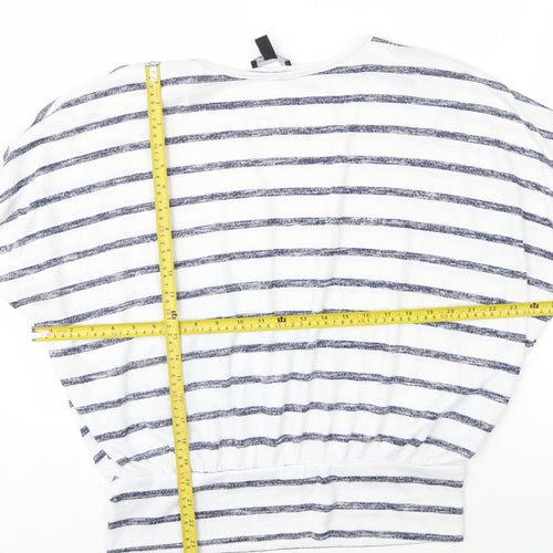 New Look Women’s White Striped Boat Neck Relaxed Fit Short Sleeve T-Shirt Size M