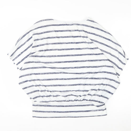 New Look Women’s White Striped Boat Neck Relaxed Fit Short Sleeve T-Shirt Size M