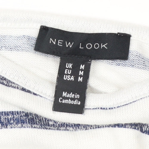 New Look Women’s White Striped Boat Neck Relaxed Fit Short Sleeve T-Shirt Size M