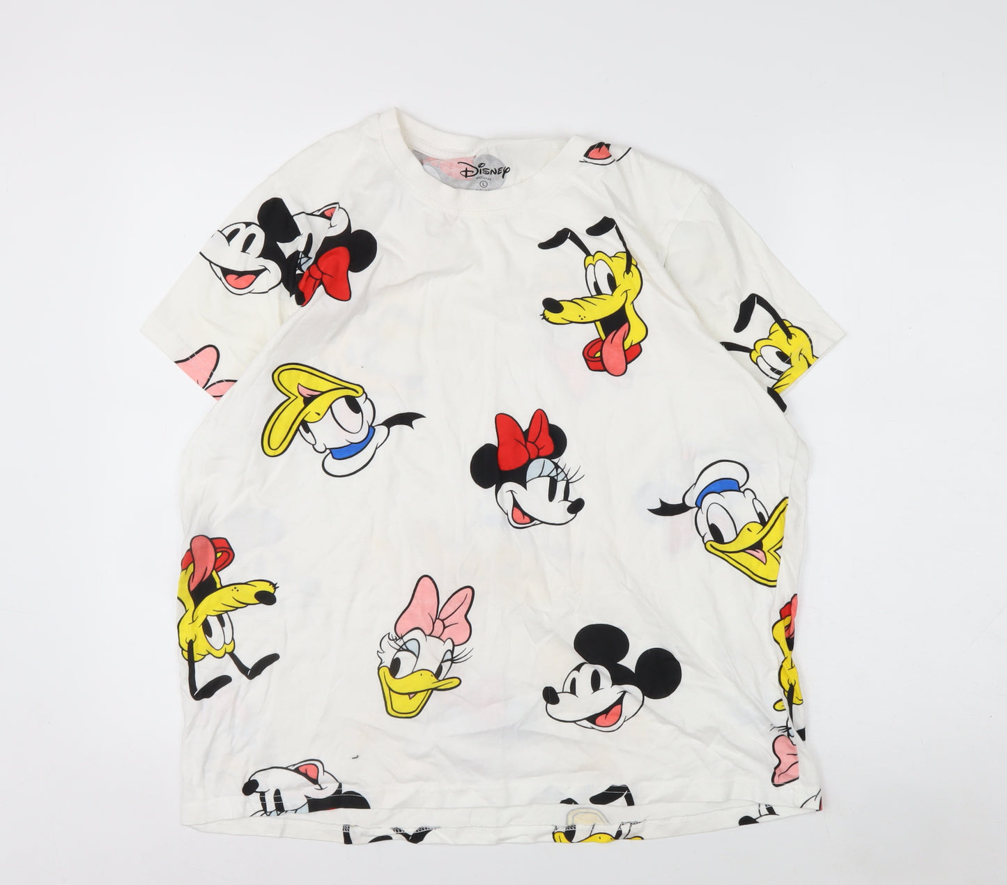 Disney Womens White L Short Sleeve Cotton Cartoon T-Shirt