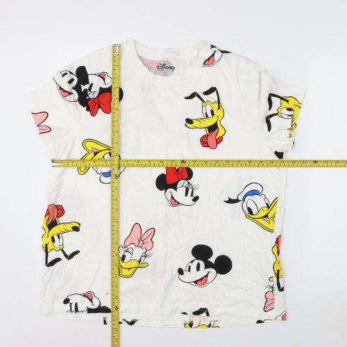 Disney Womens White L Short Sleeve Cotton Cartoon T-Shirt