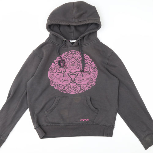 Animal Women's Grey Pink Graphic Pullover Hoodie Size 14