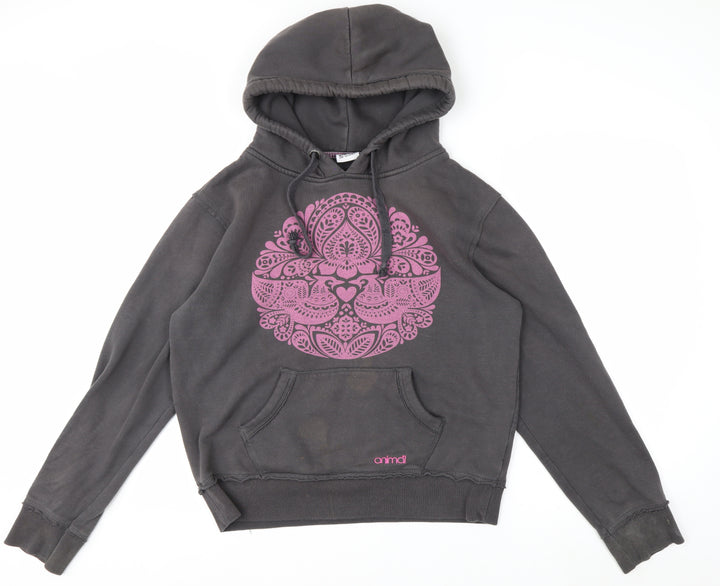 Animal Women's Grey Pink Graphic Pullover Hoodie Size 14