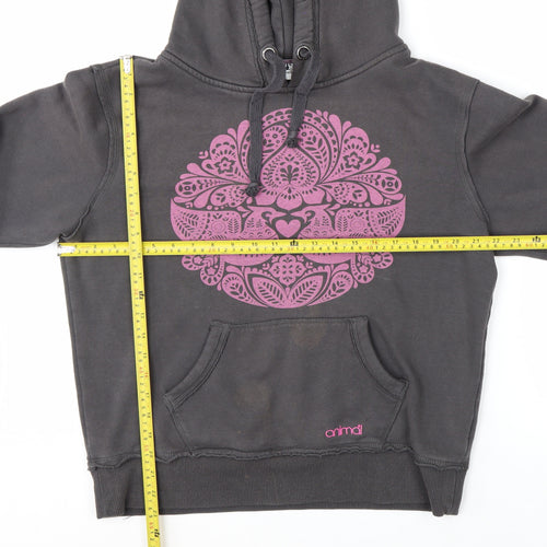 Animal Women's Grey Pink Graphic Pullover Hoodie Size 14
