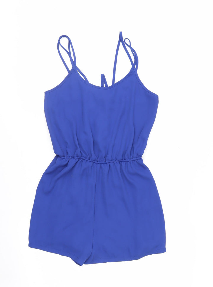 LOVE Women's Blue XS Sleeveless Elastic Waist Summer Playsuit