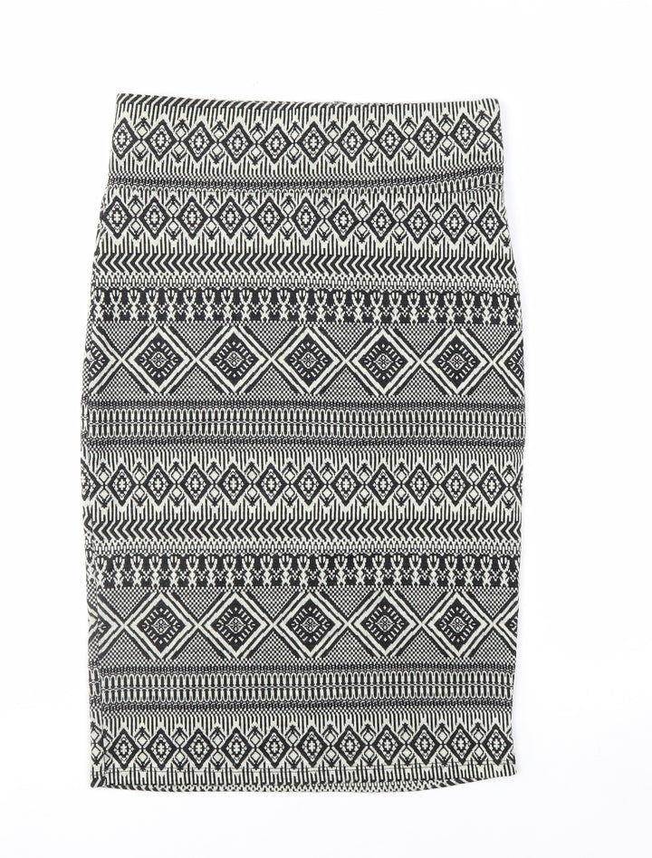 River Island Women's Black Geometric Knit Pencil Skirt Size 12
