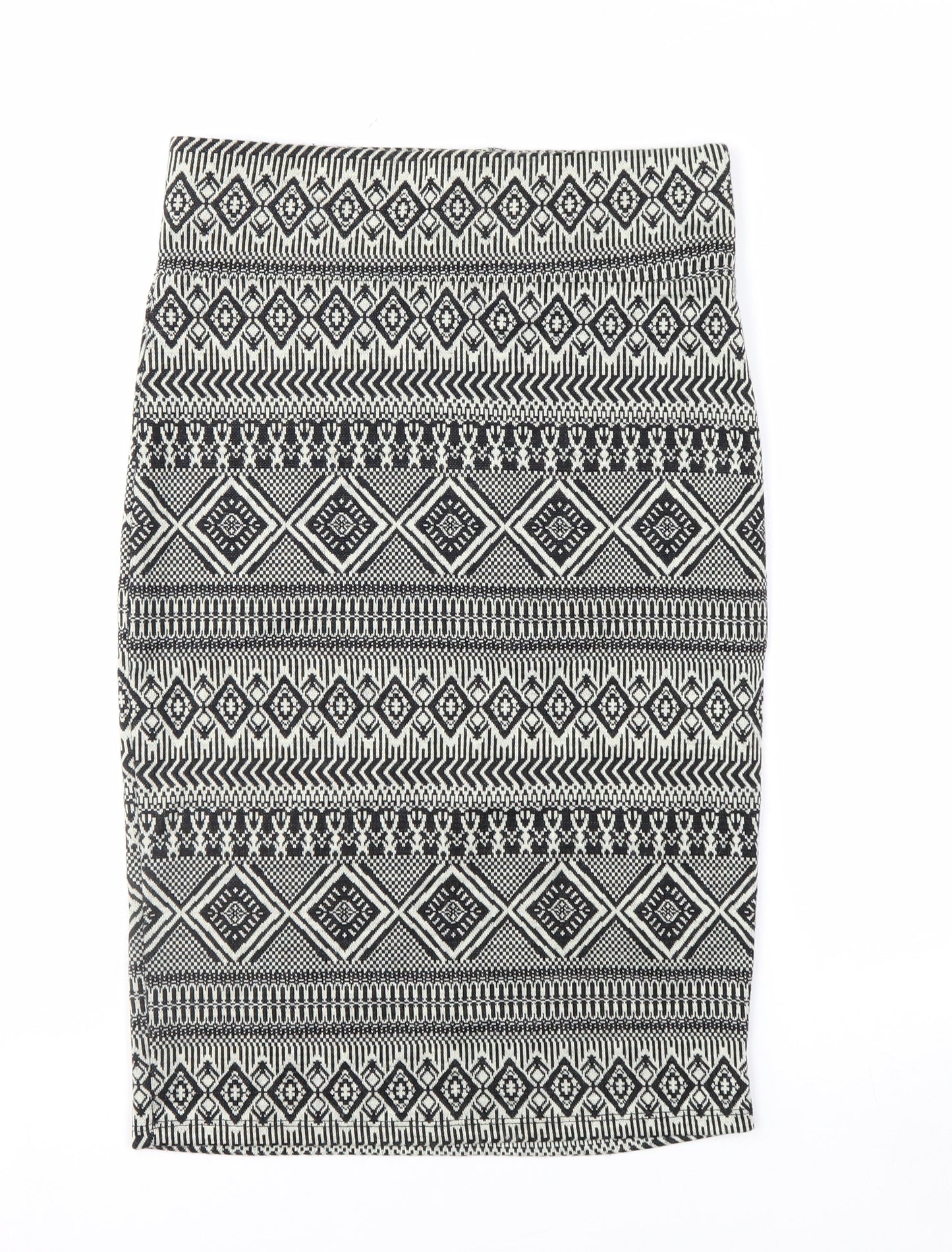 River Island Women's Black Geometric Knit Pencil Skirt Size 12