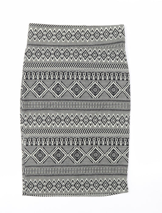 River Island Women's Black Geometric Knit Pencil Skirt Size 12