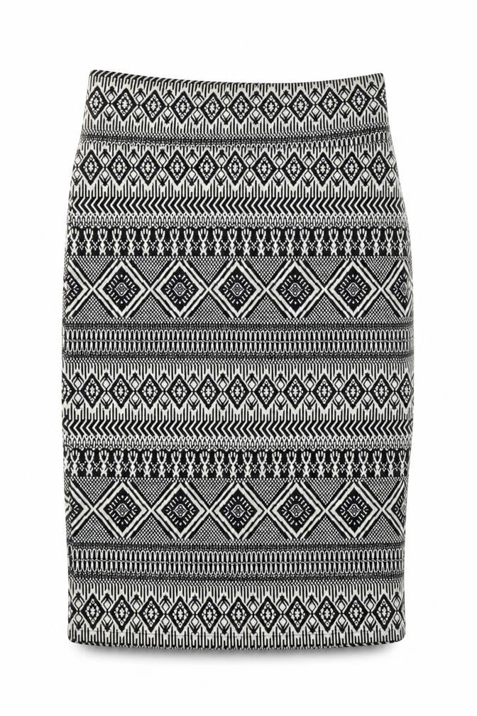 River Island Women's Black Geometric Knit Pencil Skirt Size 12