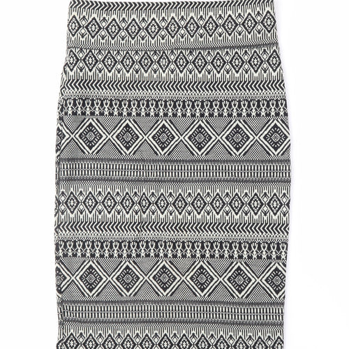 River Island Women's Black Geometric Knit Pencil Skirt Size 12