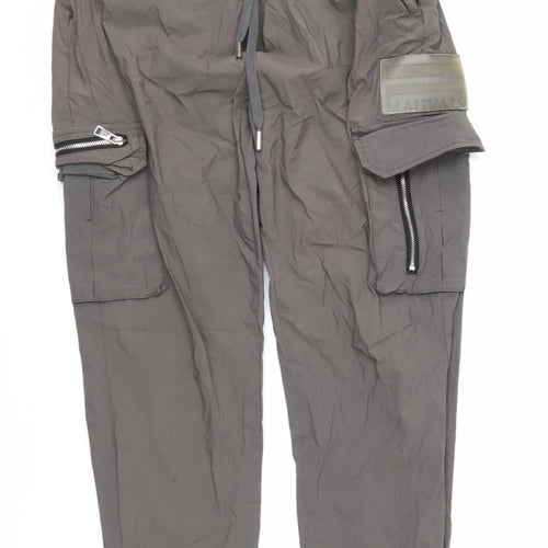Mauvais Men's Grey Cargo Trousers Size 30 Slim Fit Elastic Waist