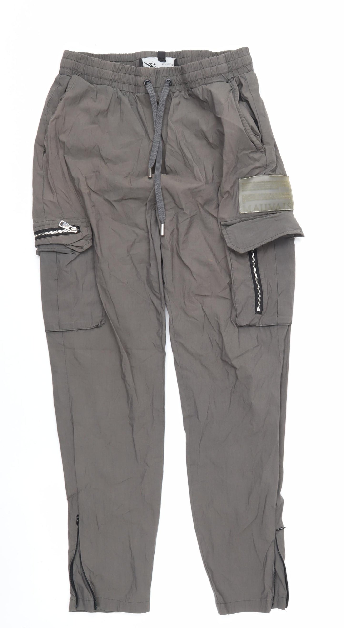 Mauvais Men's Grey Cargo Trousers Size 30 Slim Fit Elastic Waist