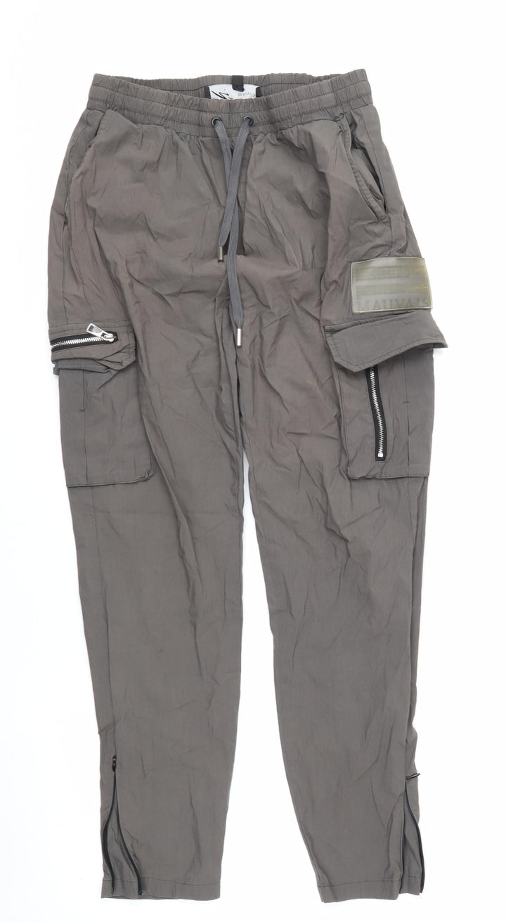 Mauvais Men's Grey Cargo Trousers Size 30 Slim Fit Elastic Waist