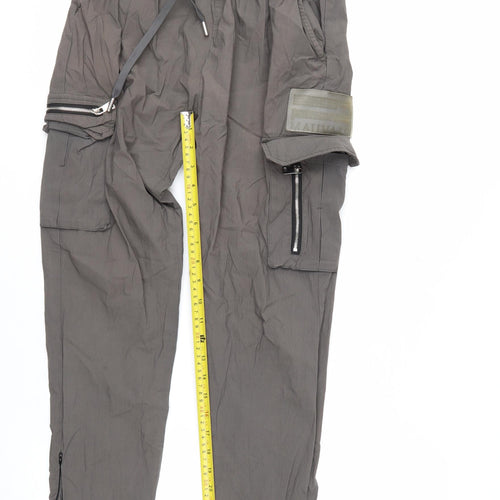 Mauvais Men's Grey Cargo Trousers Size 30 Slim Fit Elastic Waist