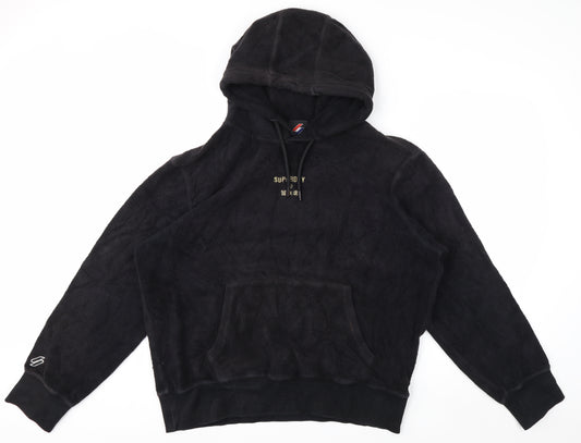 Superdry Men’s Black 2XL Pullover Fleece Hoodie with Logo