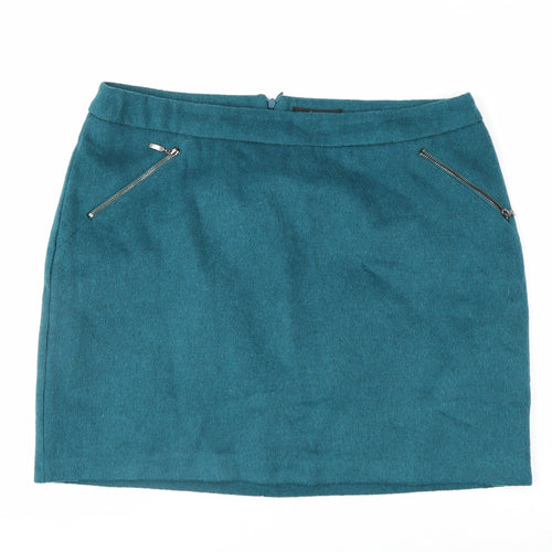George Women's Teal Wool Blend Short Zip Pencil Skirt Size 16