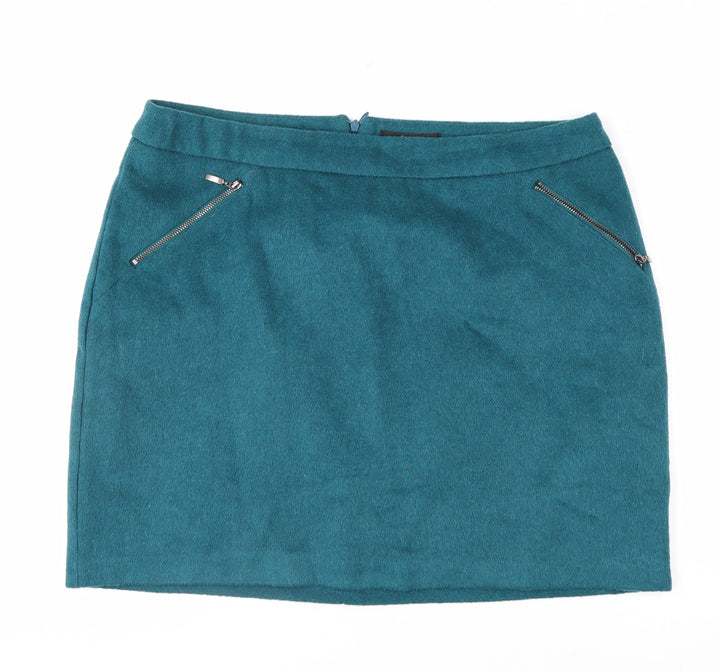 George Women's Teal Wool Blend Short Zip Pencil Skirt Size 16
