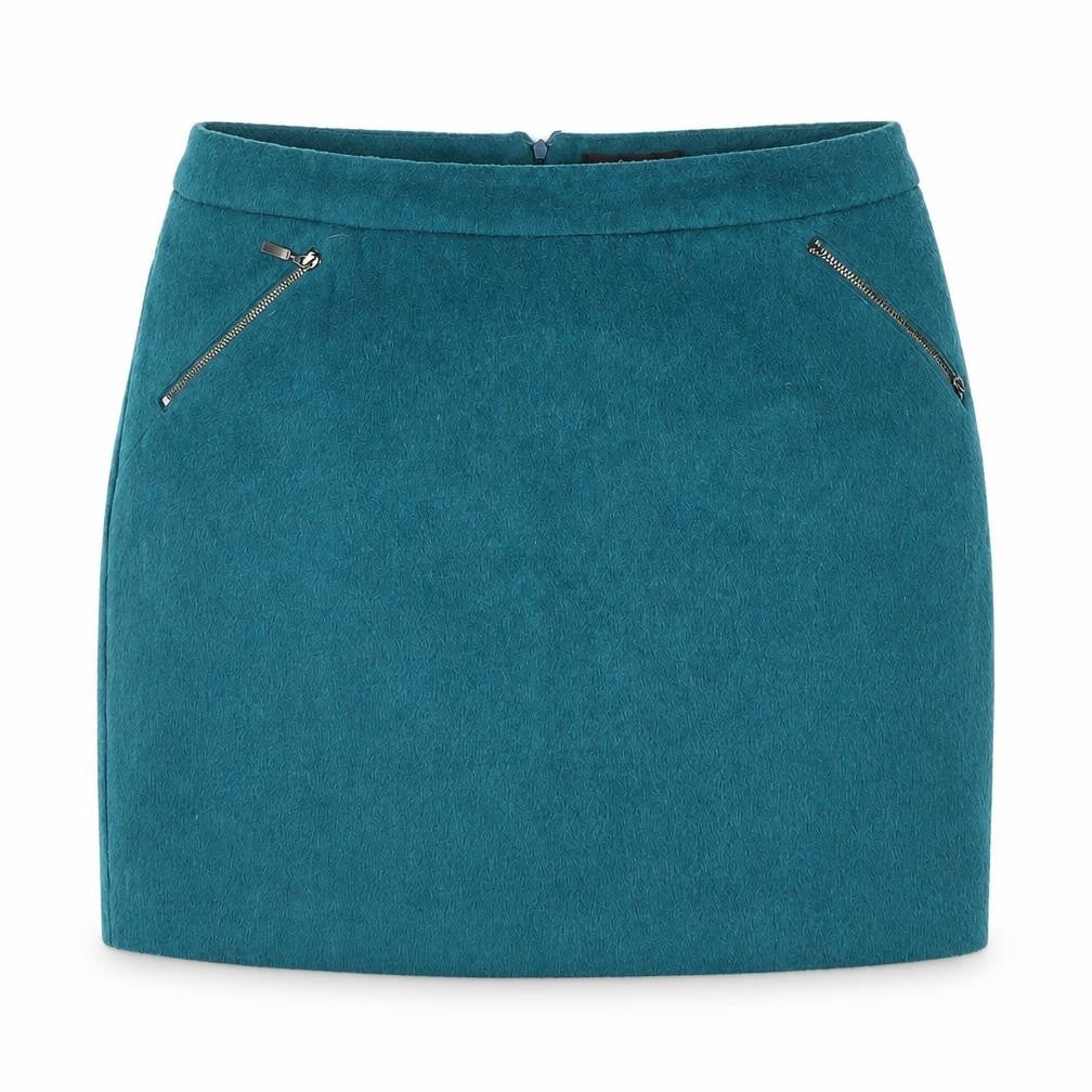 Front view of George Women's Teal Wool Blend Short Zip Pencil Skirt, size 16