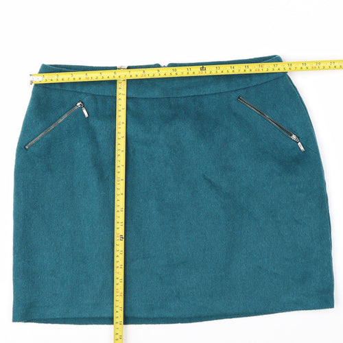 George Women's Teal Wool Blend Short Zip Pencil Skirt Size 16