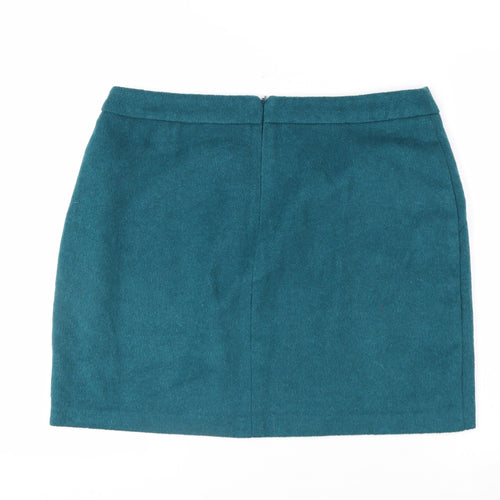 George Women's Teal Wool Blend Short Zip Pencil Skirt Size 16